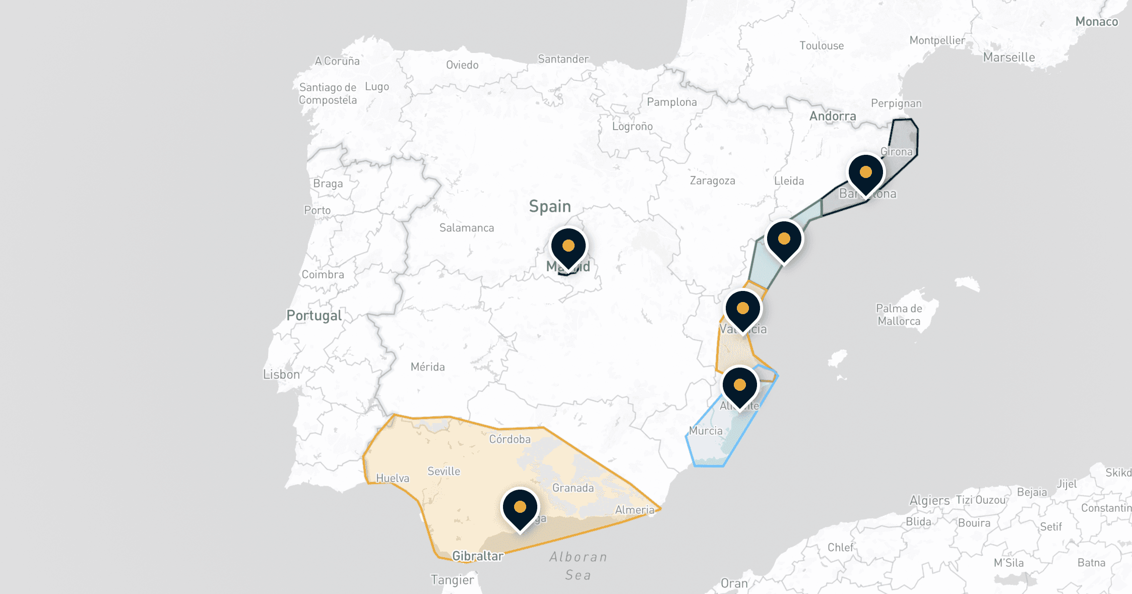 Carte des agences Alveo en Espagne